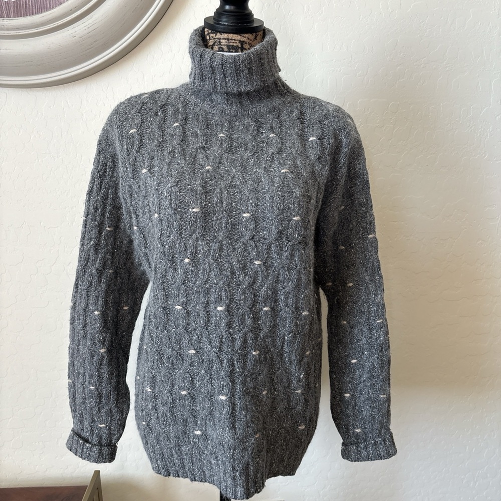 Worthington Charcoal Cable Knit Turtleneck gray Sweater. L (12-14)